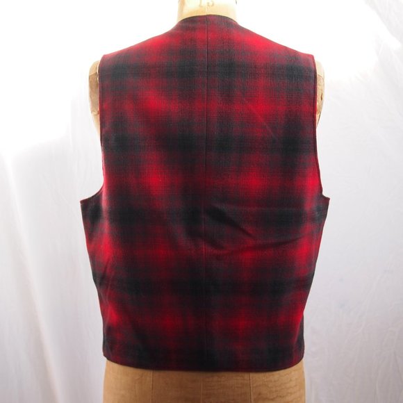 vtg 60s PENDLETON Wool Red Tartan Plaid Vest Waistcoat Cruiser Silver Buttons M - Picture 8 of 9